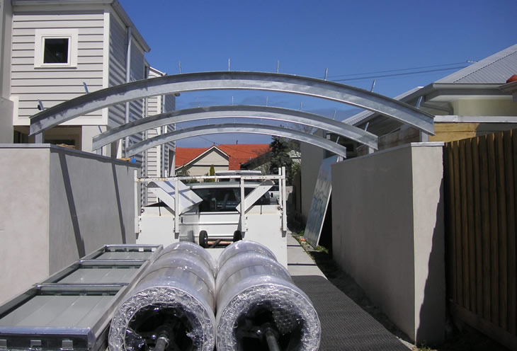 Structural steel over a driveway